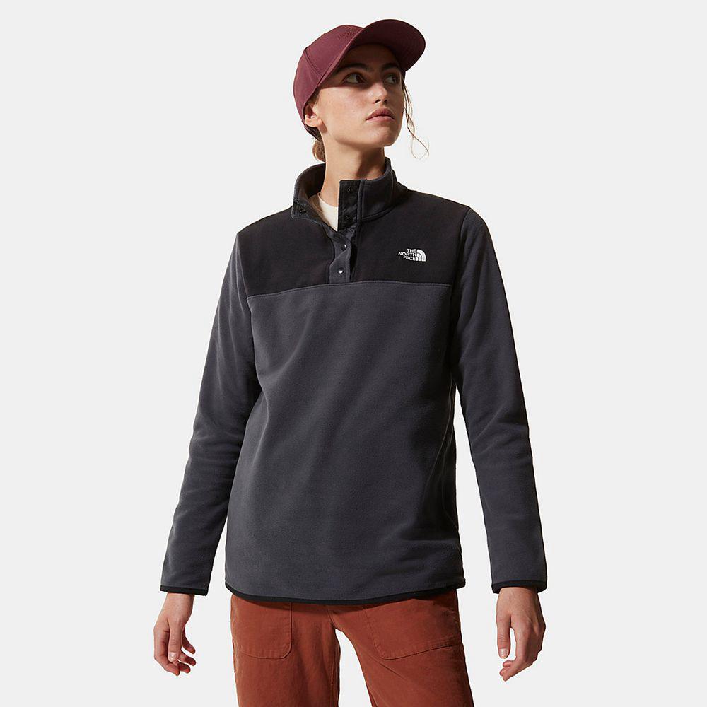 The North Face Tka Glacier Snap-Neck Γυναικεια Πουλόβερ Fleece - Γκρι / Μαυρα (PDZF78319)